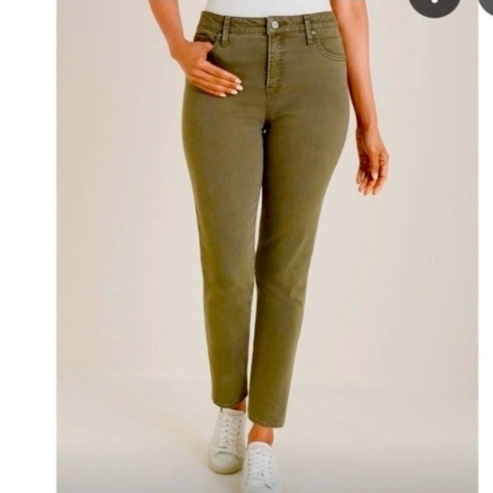 Chico's XXL So Slimming Girlfriend Ankle Army Green Jeans